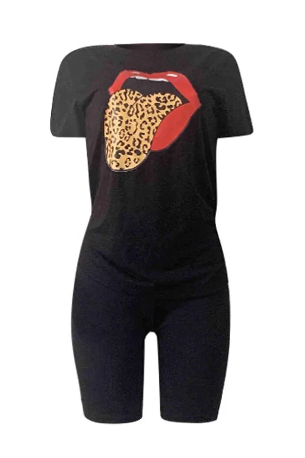Brenae Lip Print 2pc Shorts Set