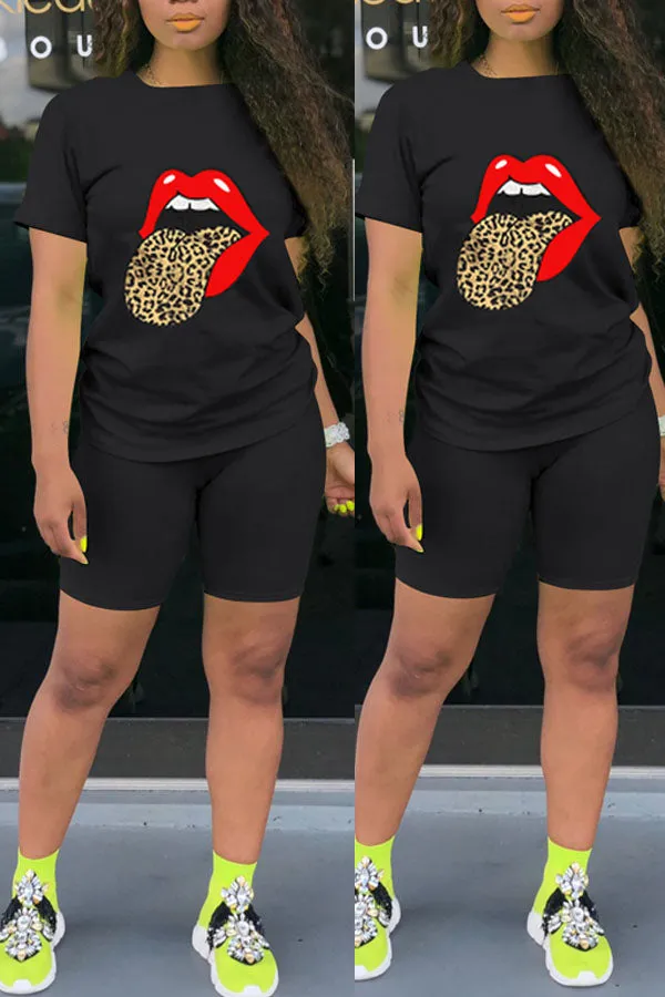 Brenae Lip Print 2pc Shorts Set