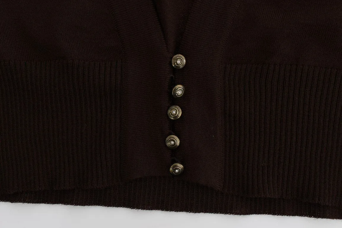 Brown cropped wool cardigan