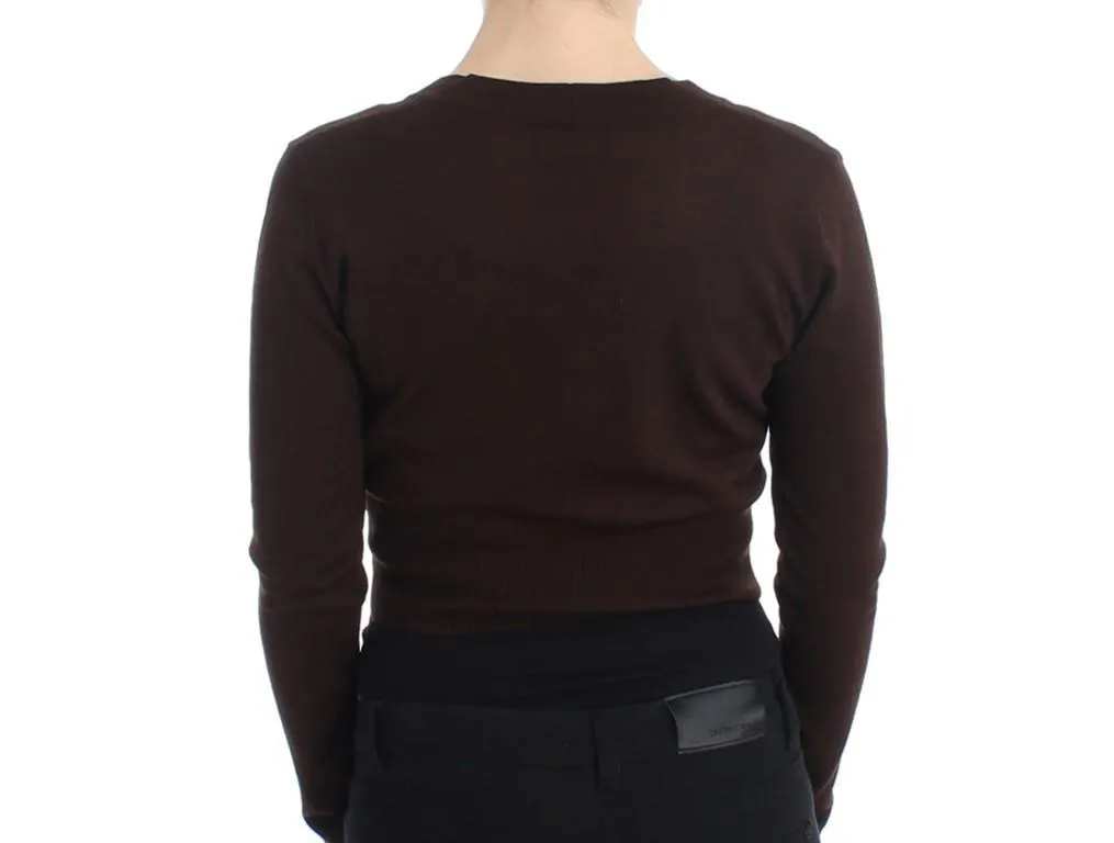 Brown cropped wool cardigan