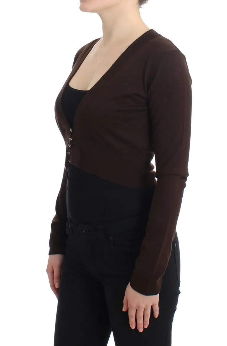 Brown cropped wool cardigan