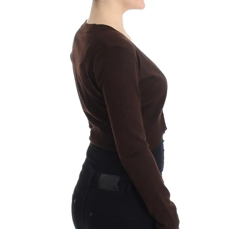 Brown cropped wool cardigan