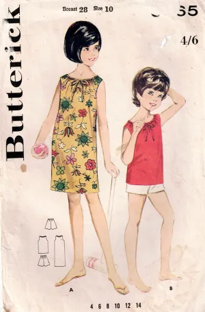 Butterick 3165 Girls Shift Dress Top & Shorts 1960s Vintage Sewing Pattern Size 10