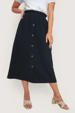 Button Front Paper Bag Midi Skirt