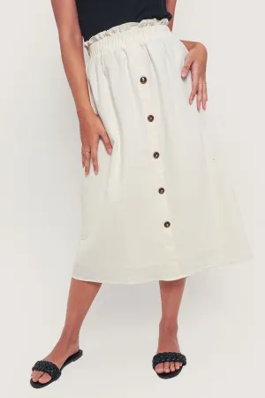 Button Front Paper Bag Midi Skirt