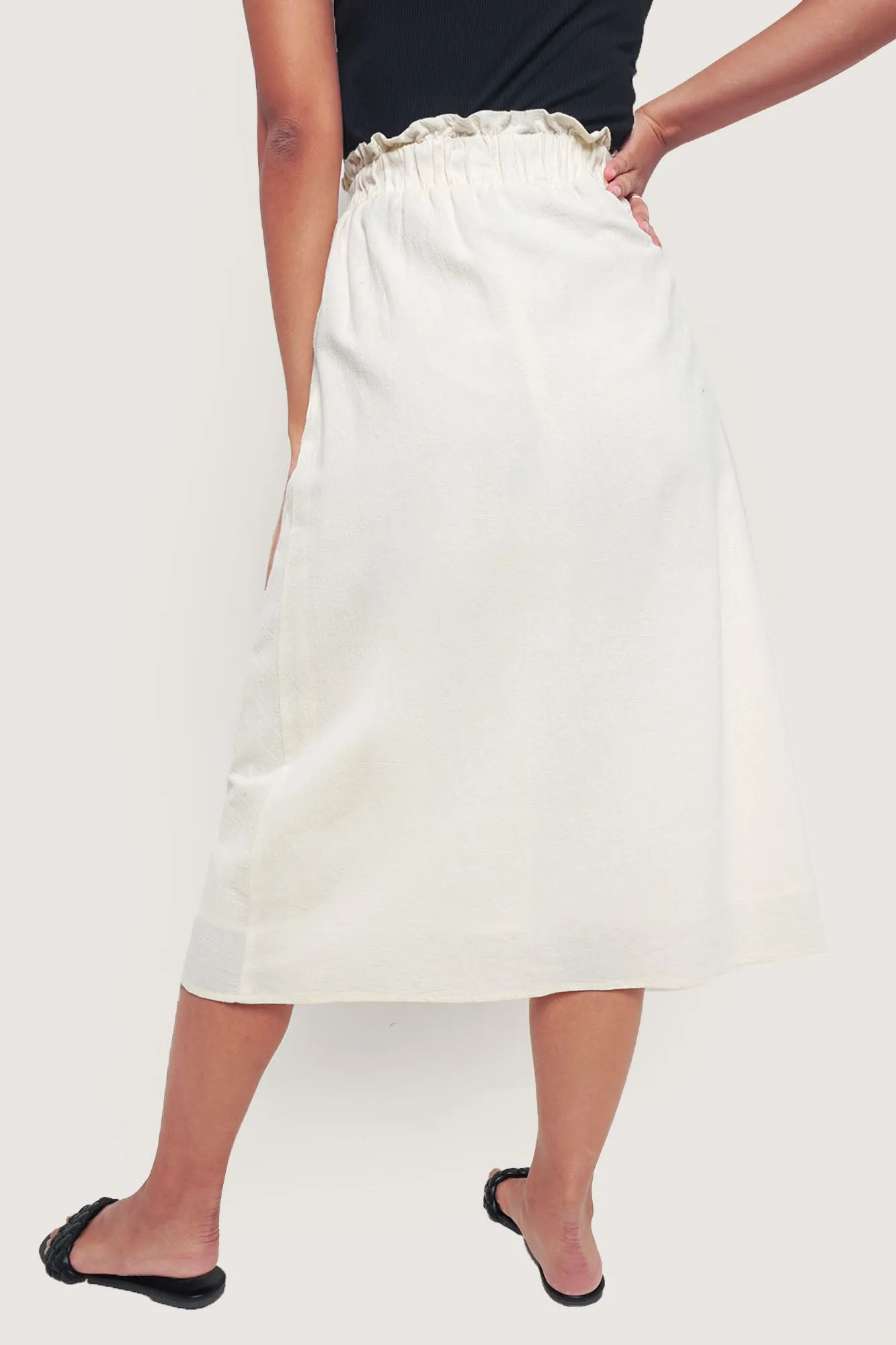Button Front Paper Bag Midi Skirt
