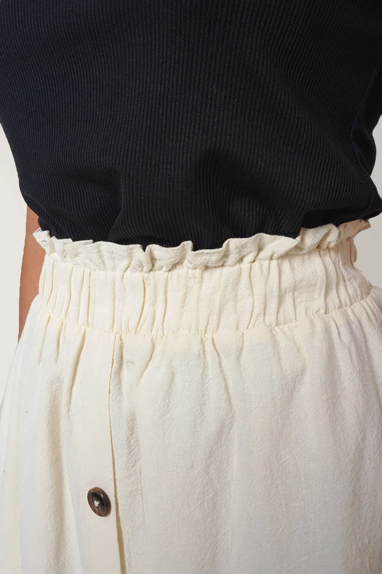 Button Front Paper Bag Midi Skirt