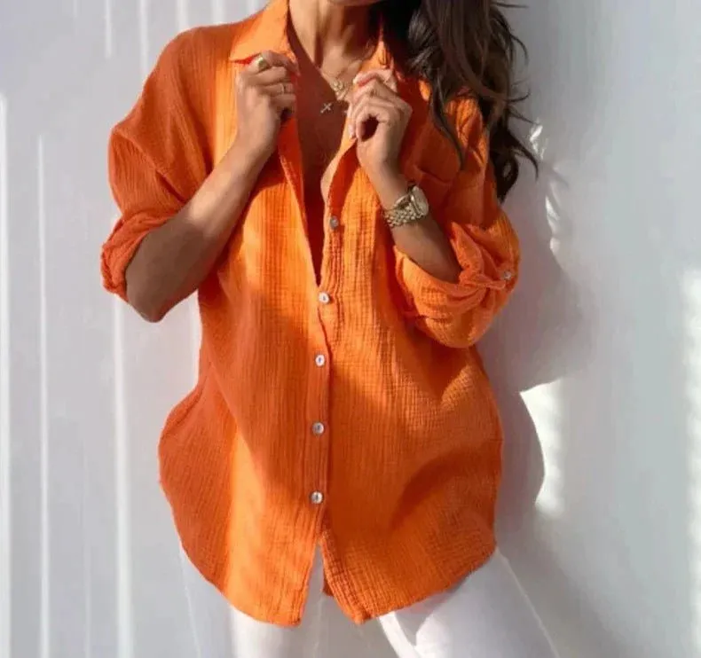 Button-Up Blouse – Bright Orange – Casual Summer Style
