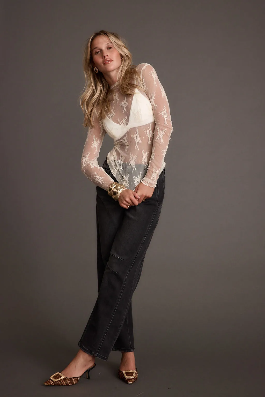 Carmina Ivory Lace Long Sleeve Top