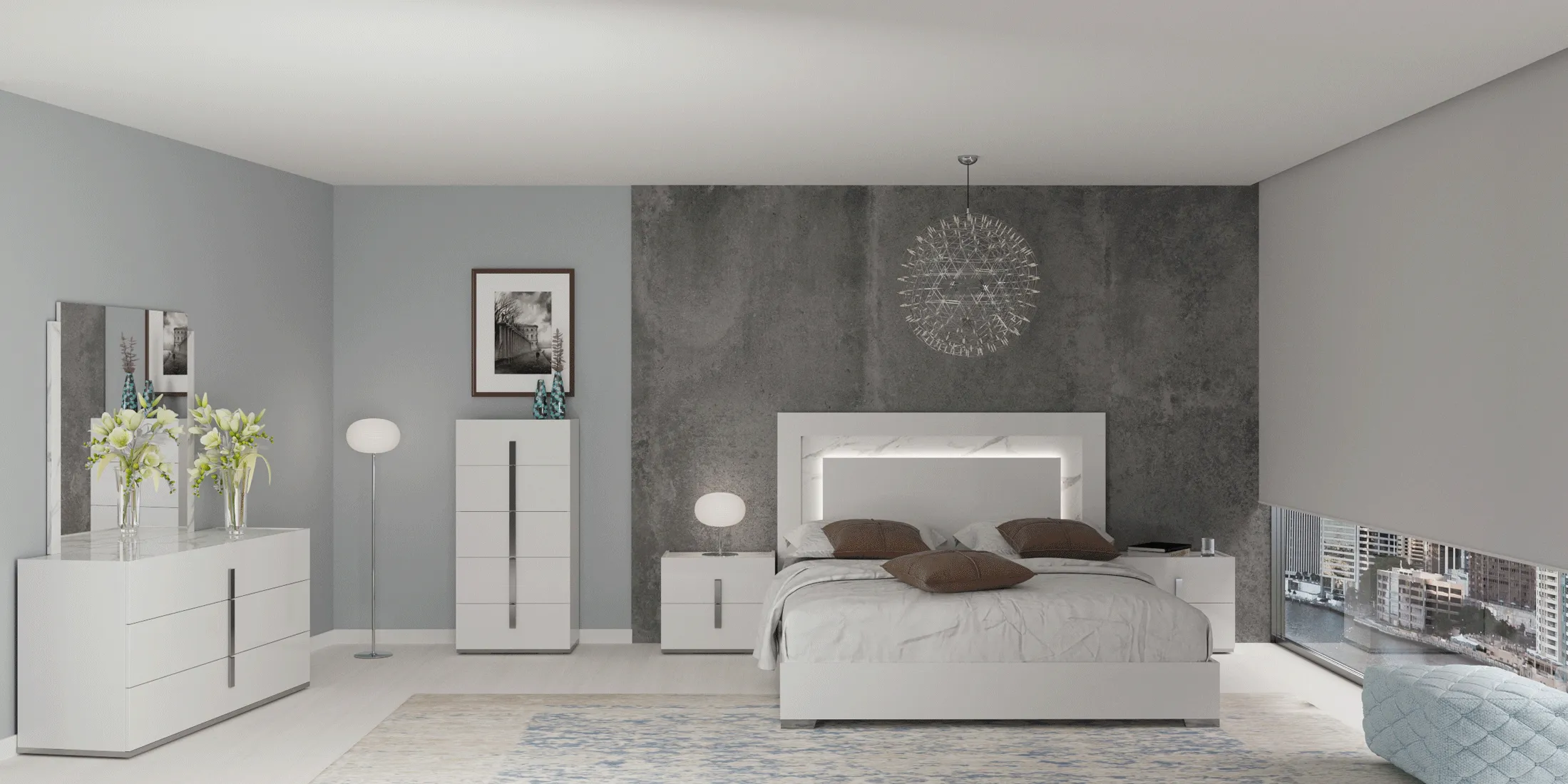 Carrara White Bedroom w/Light SET