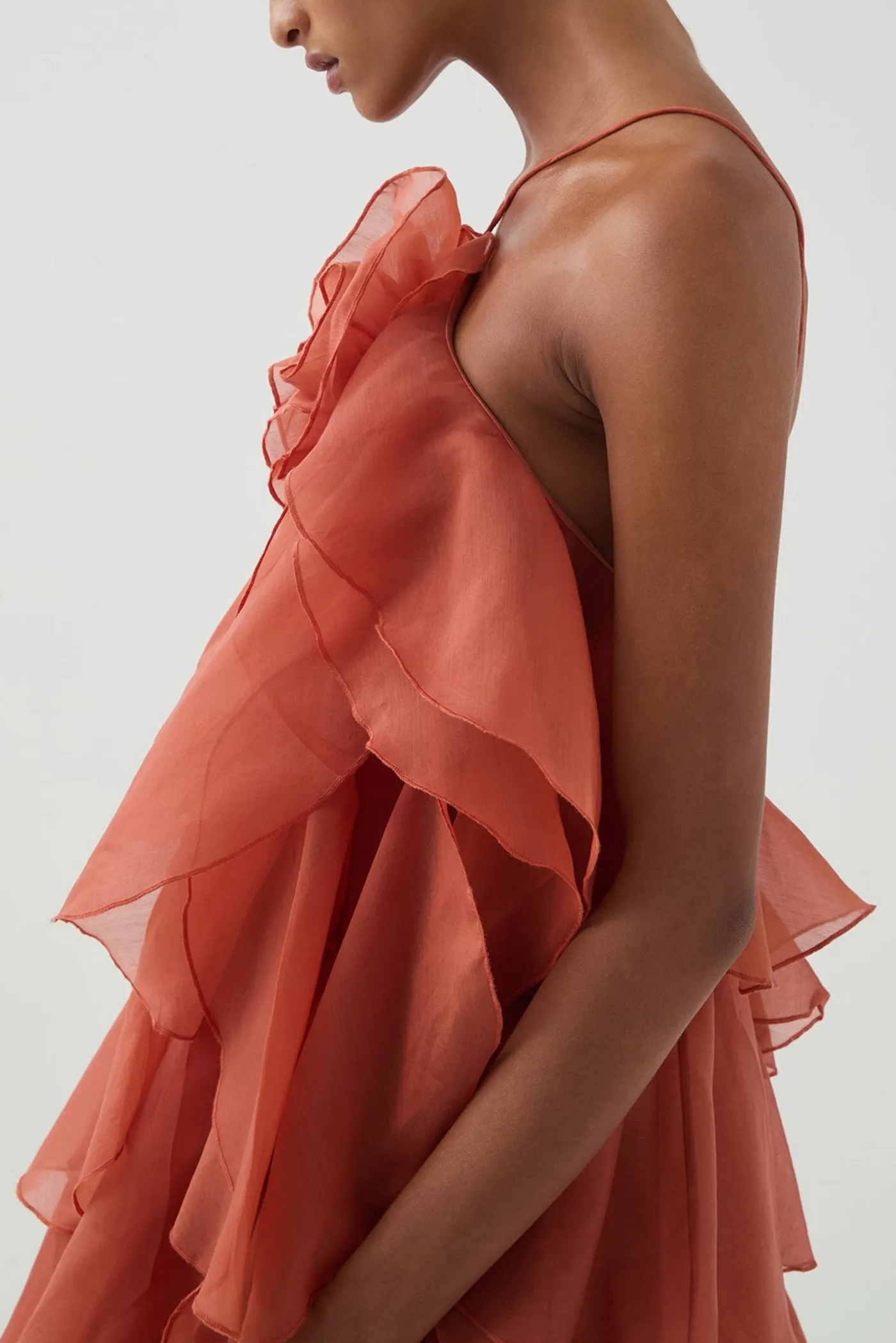 Caysie Halter Floral Ruffle Layered Maxi Dress in Orange