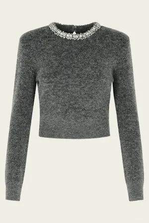 Charcoal Embellished Knit Top