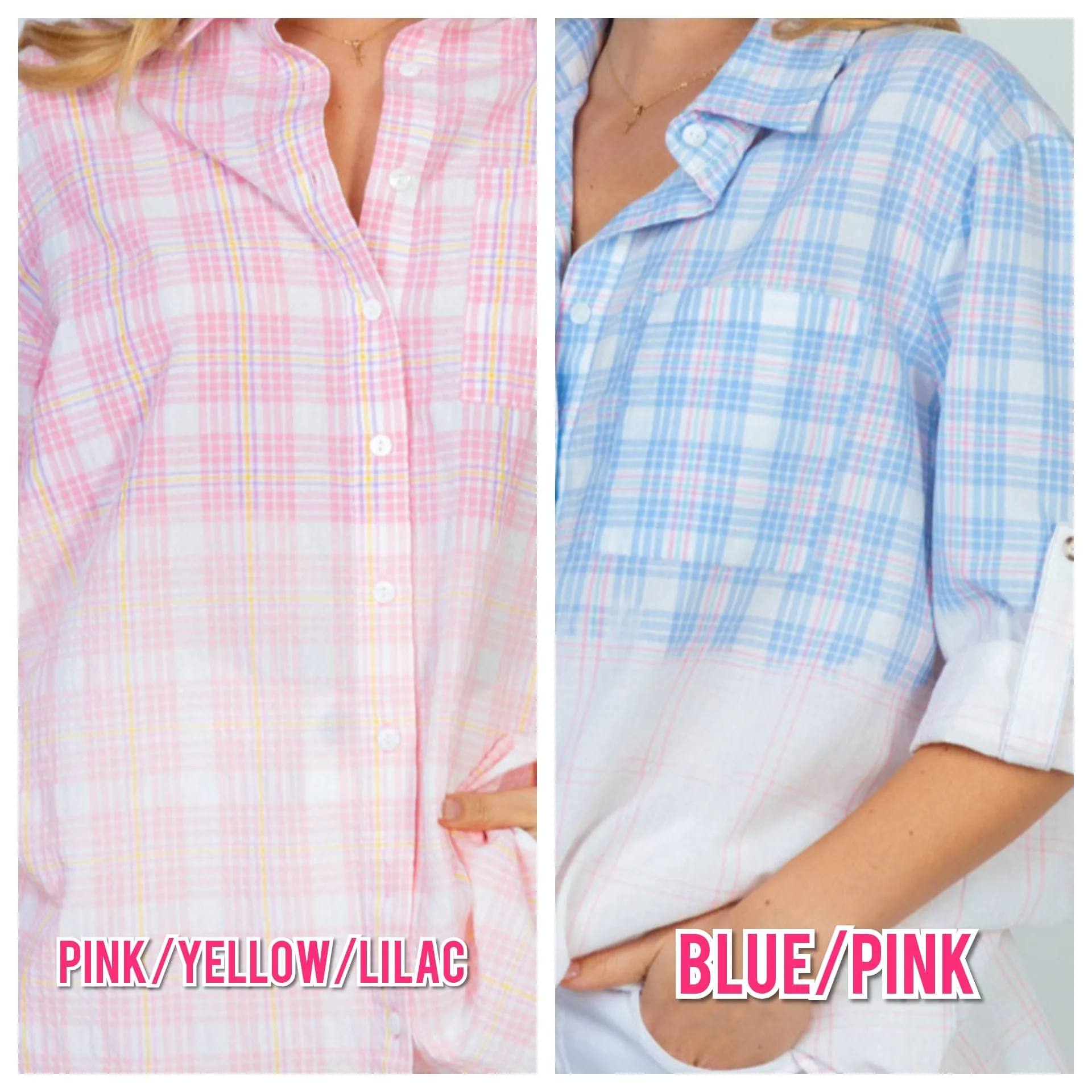 Claudia Dipped Plaid Buttondown (2 Colors)