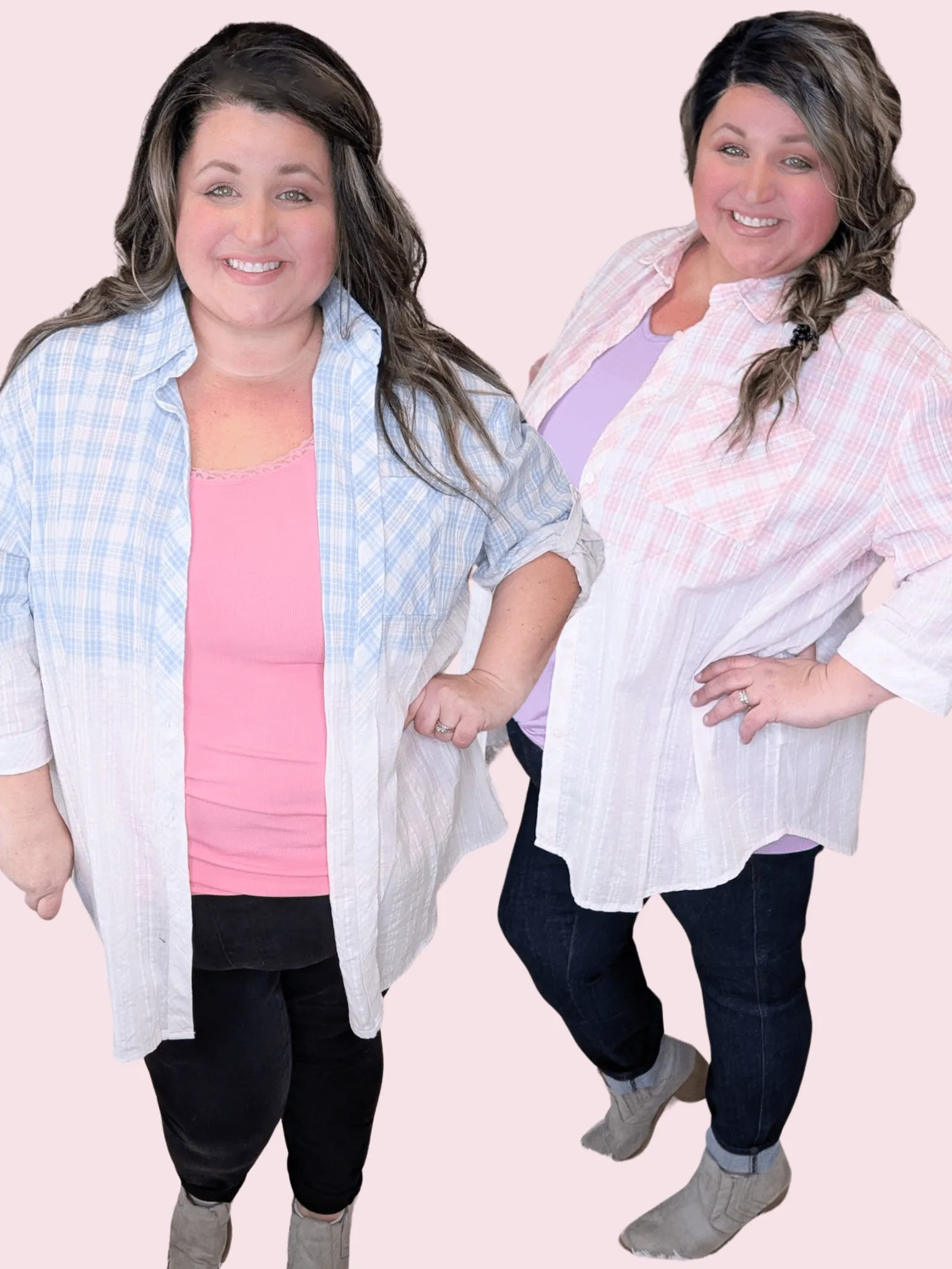Claudia Dipped Plaid Buttondown (2 Colors)