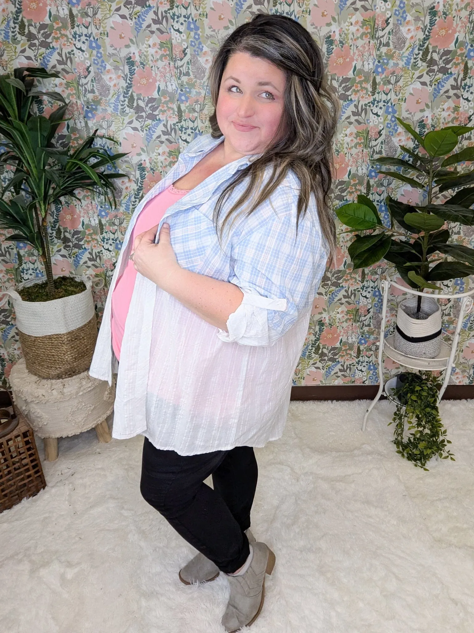 Claudia Dipped Plaid Buttondown (2 Colors)