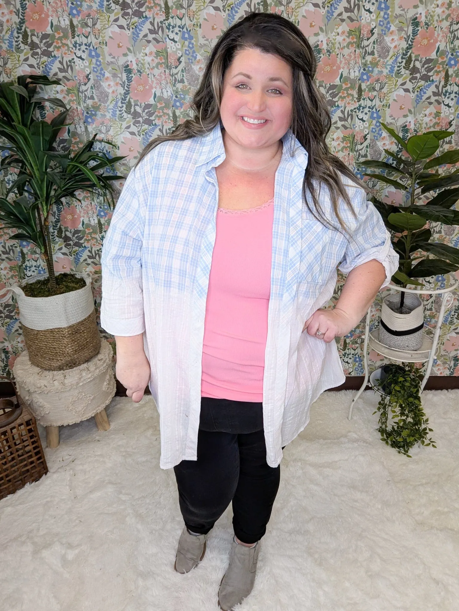 Claudia Dipped Plaid Buttondown (2 Colors)