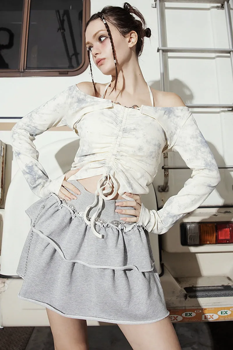 Cloud-Wash Off-Shoulder Drawstring Top