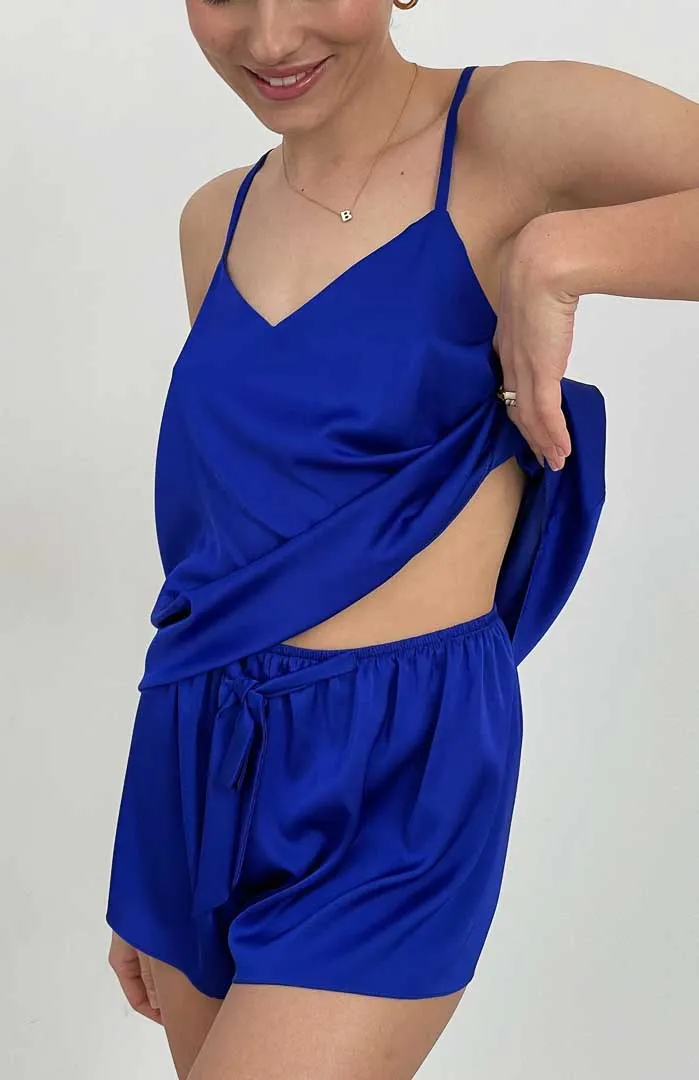 Cobalt Thunder  | Cobalt Blue Satin Camisole & Shorts Set