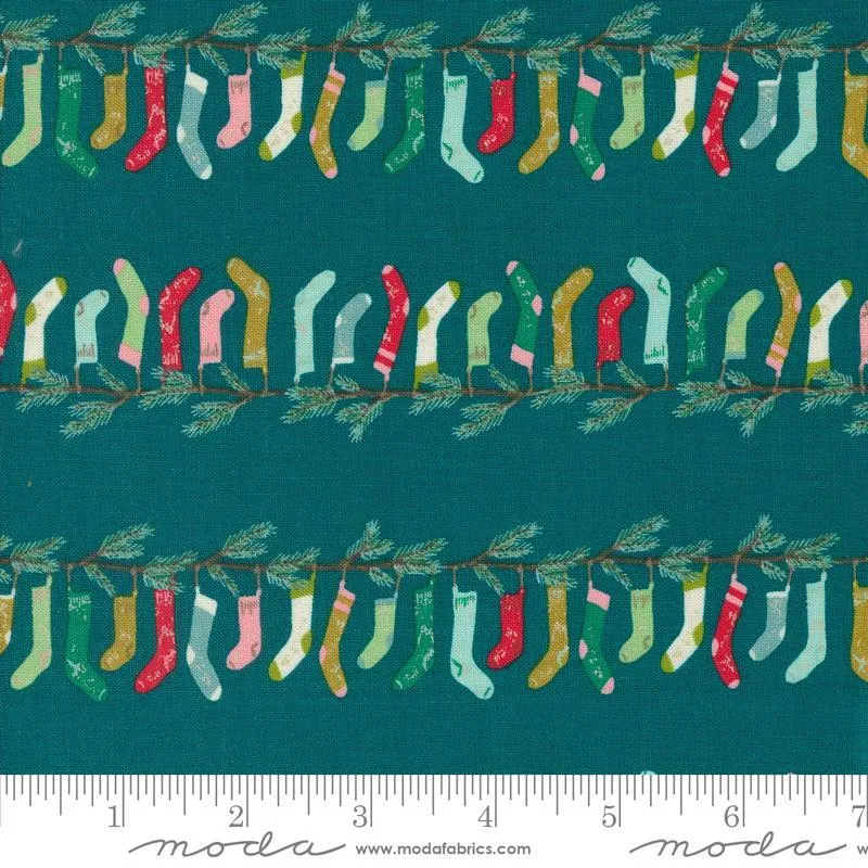 Cozy Wonderland by Moda Fabrics STOCKING STRIPE/TEAL