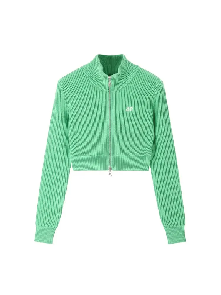 Cropped Woolen Jacket With Double Zipper