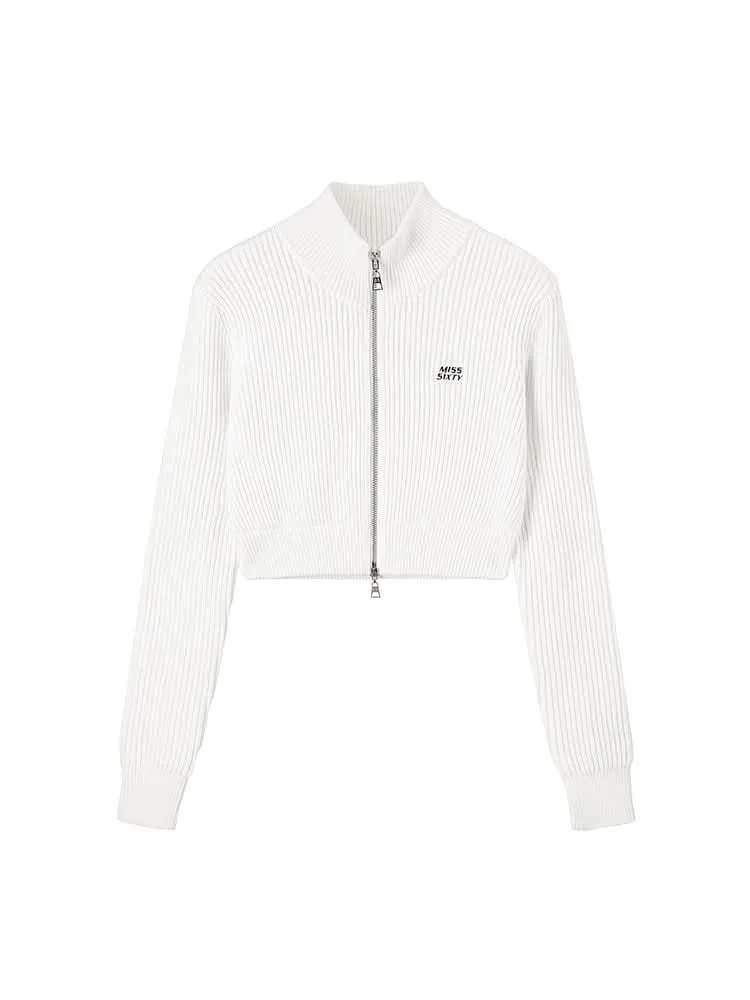 Cropped Woolen Jacket With Double Zipper