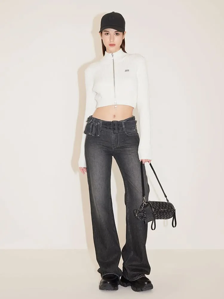 Cropped Woolen Jacket With Double Zipper