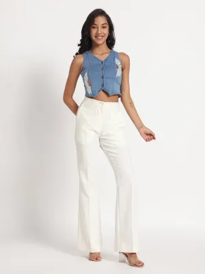 Daisy Delight Hand-Painted Buttoned Denim Vest