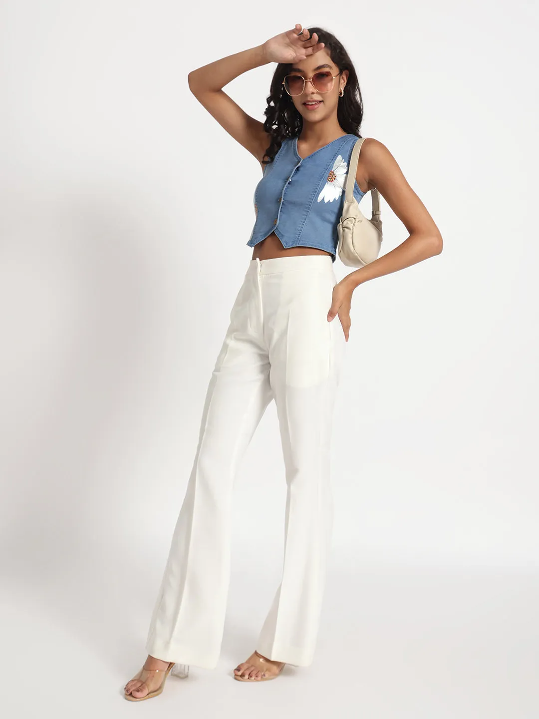 Daisy Delight Hand-Painted Buttoned Denim Vest