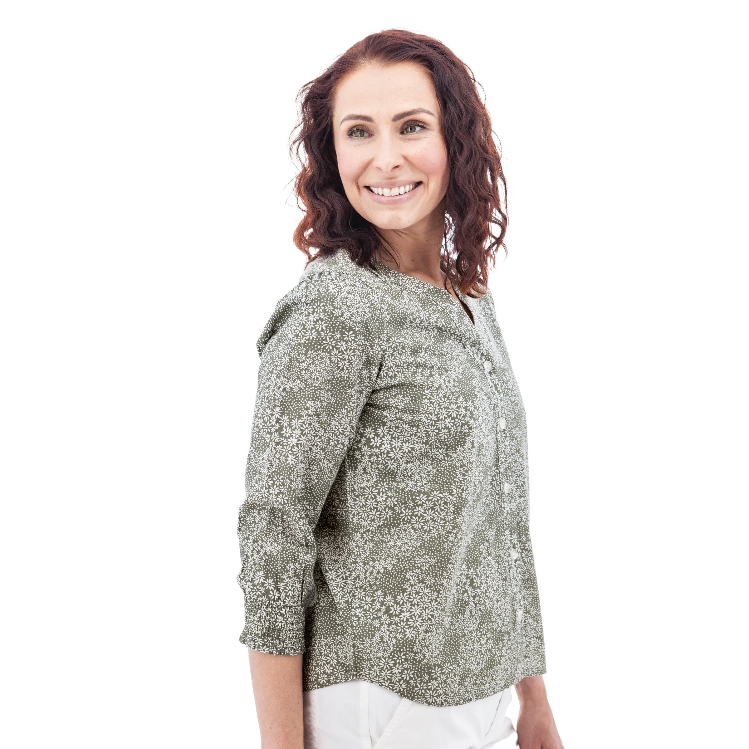 Daisy Smocked Sleeve Print Blouse - J28752AN