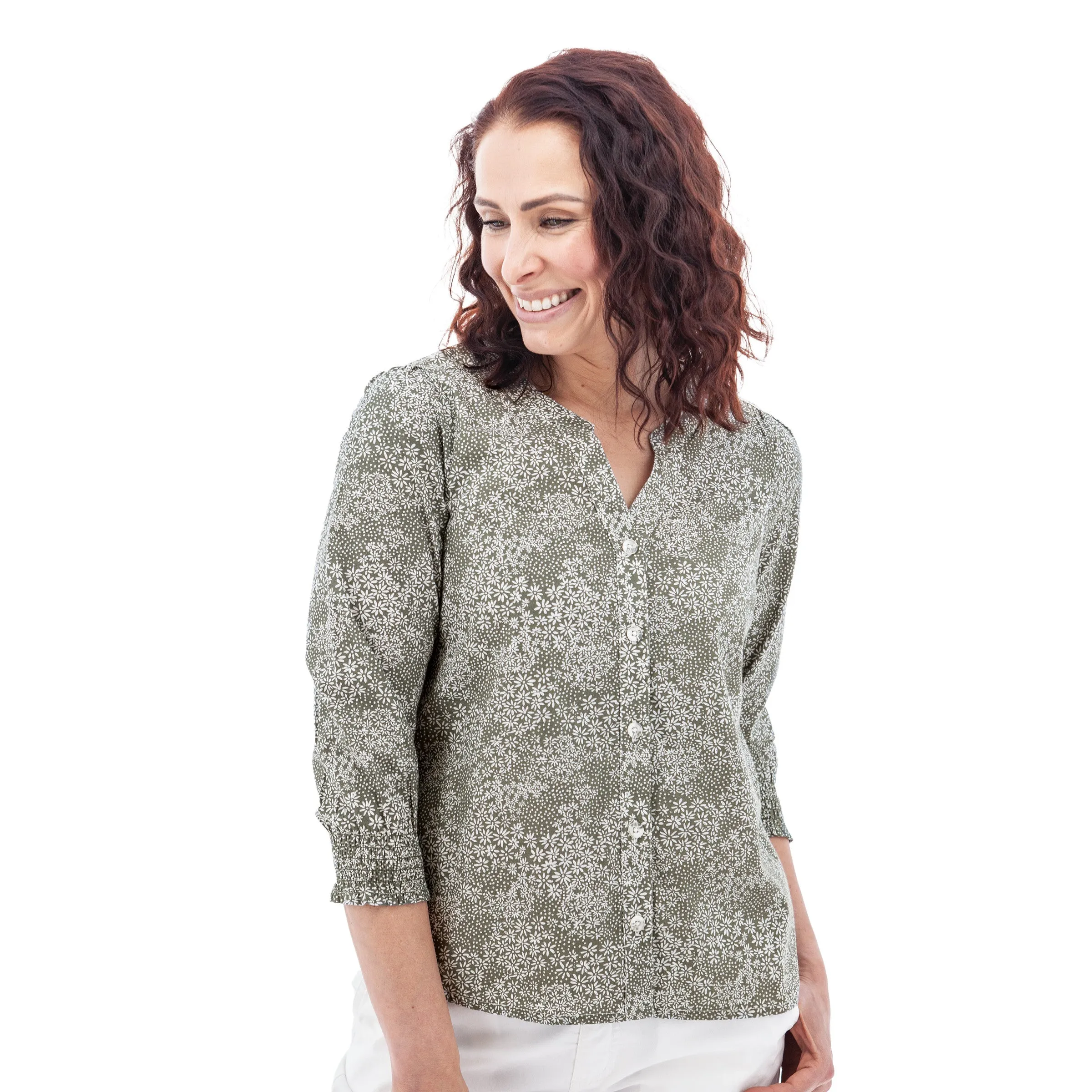 Daisy Smocked Sleeve Print Blouse - J28752AN