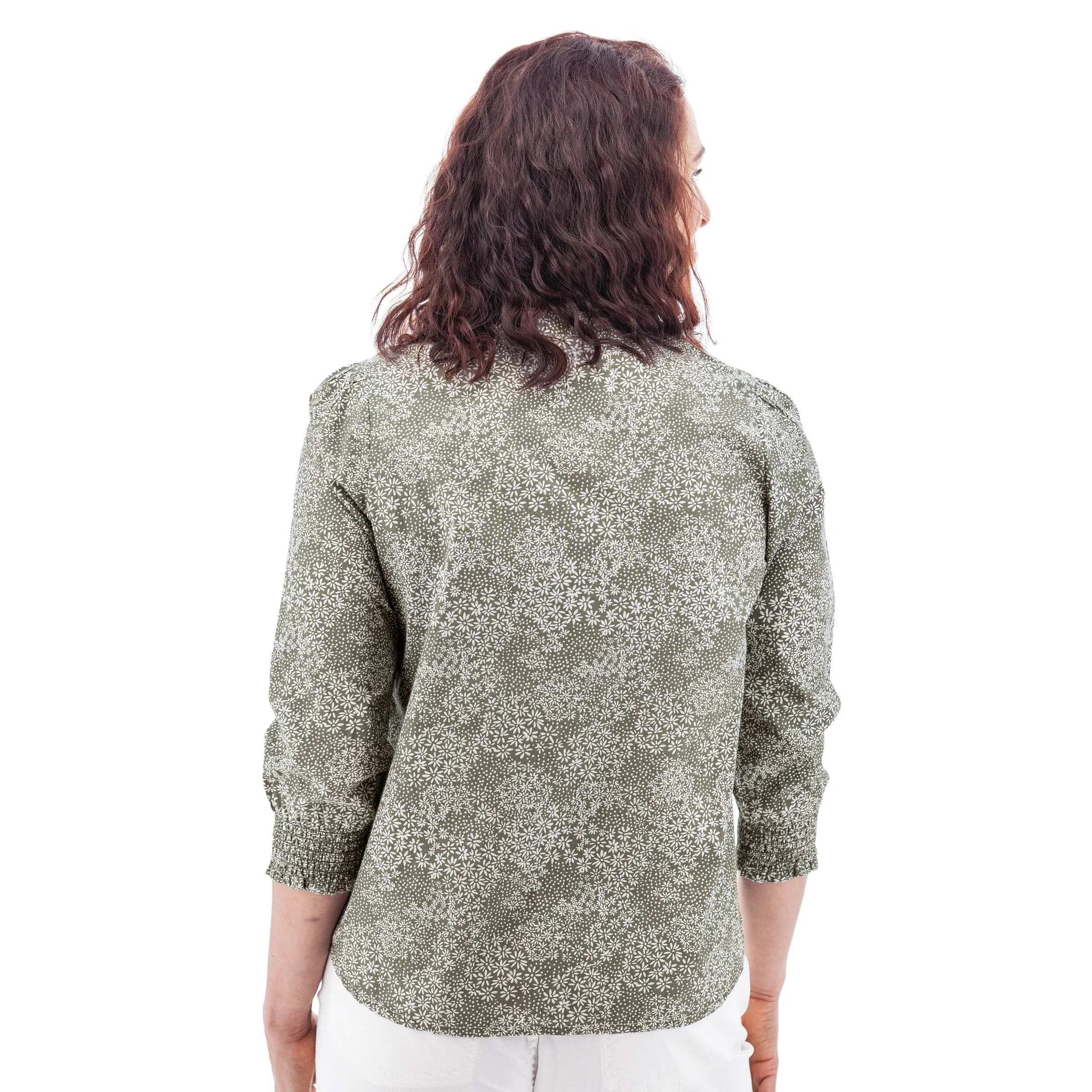 Daisy Smocked Sleeve Print Blouse - J28752AN