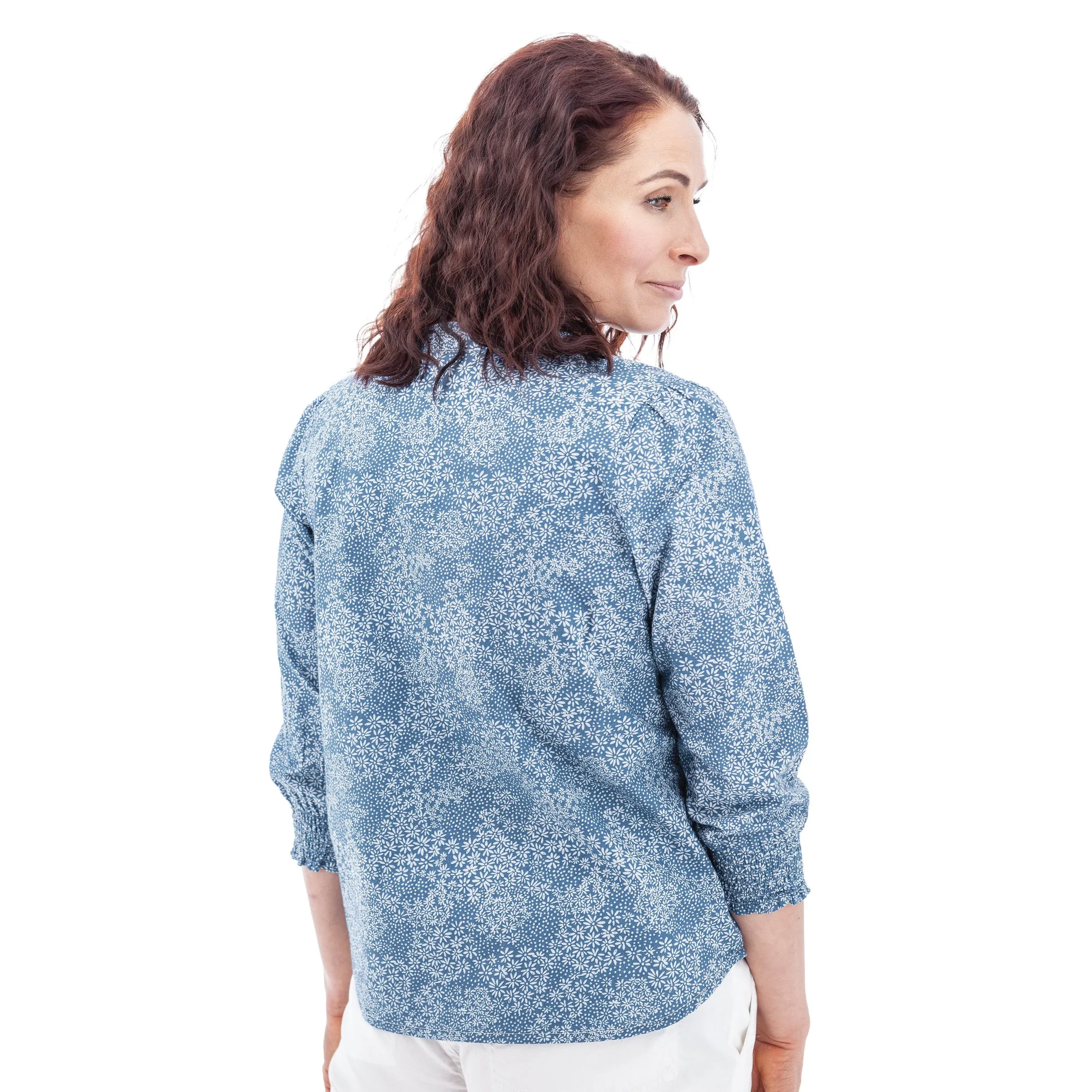 Daisy Smocked Sleeve Print Blouse - J28752AN