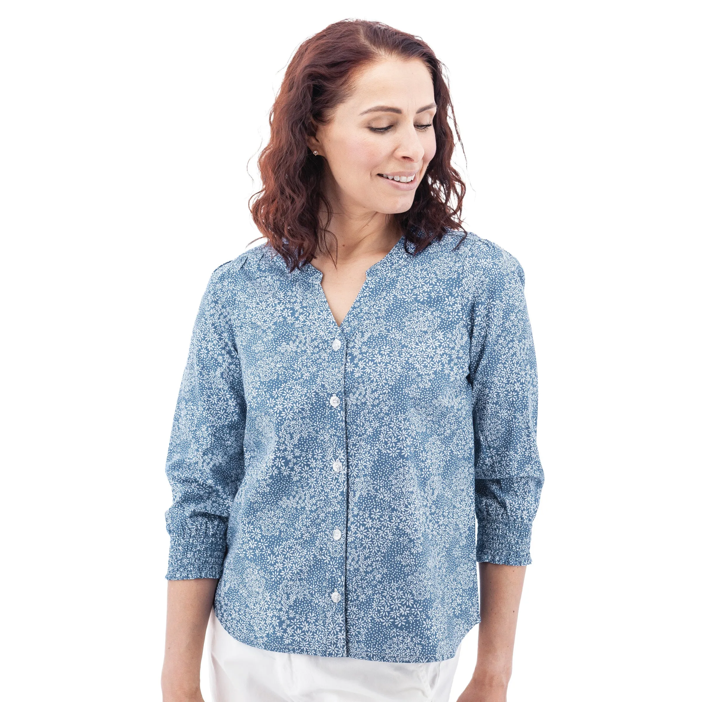 Daisy Smocked Sleeve Print Blouse - J28752AN