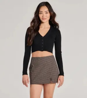 Darling Layer V-Neck Button Crop Cardigan