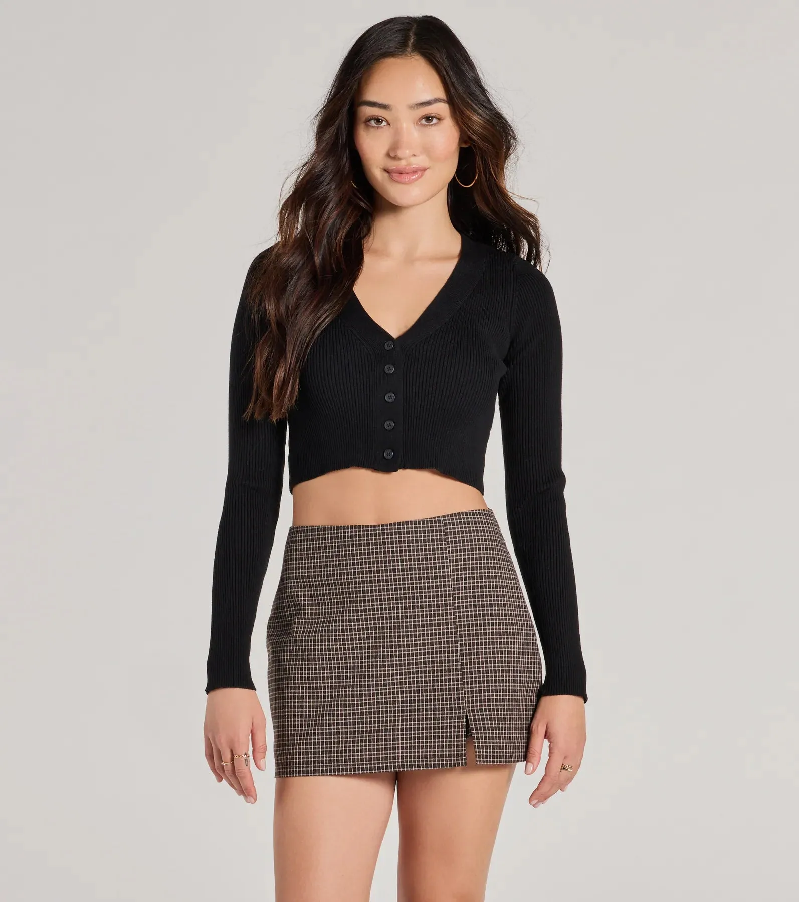 Darling Layer V-Neck Button Crop Cardigan