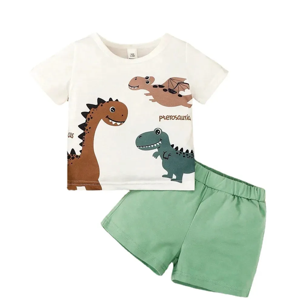 Dino Baby Boy 2PC Set Cute Cartoon Top   Brown Shorts