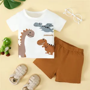 Dino Baby Boy 2PC Set Cute Cartoon Top   Brown Shorts