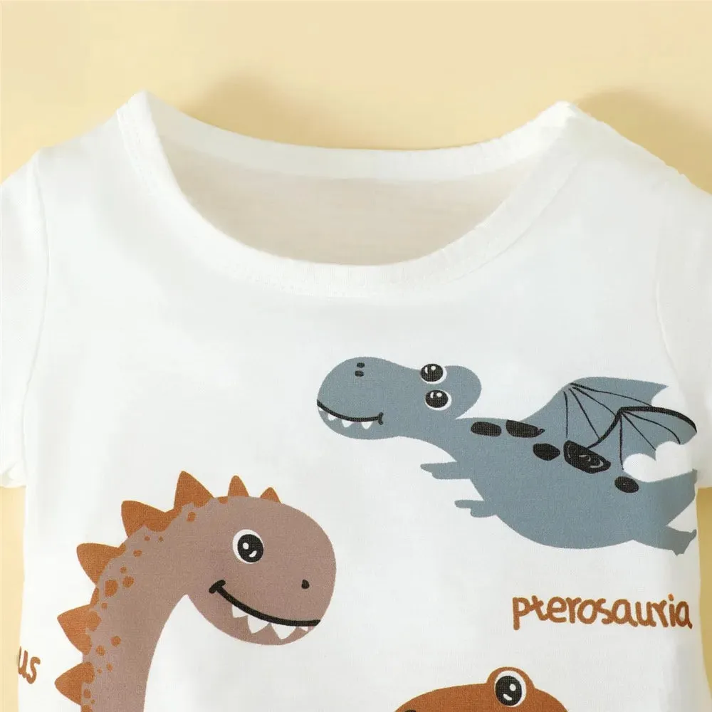 Dino Baby Boy 2PC Set Cute Cartoon Top   Brown Shorts