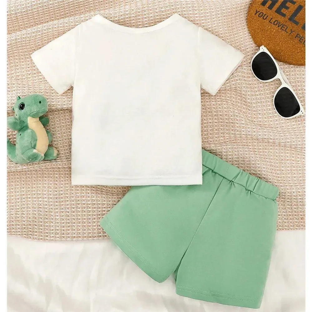 Dino Baby Boy 2PC Set Cute Cartoon Top   Brown Shorts