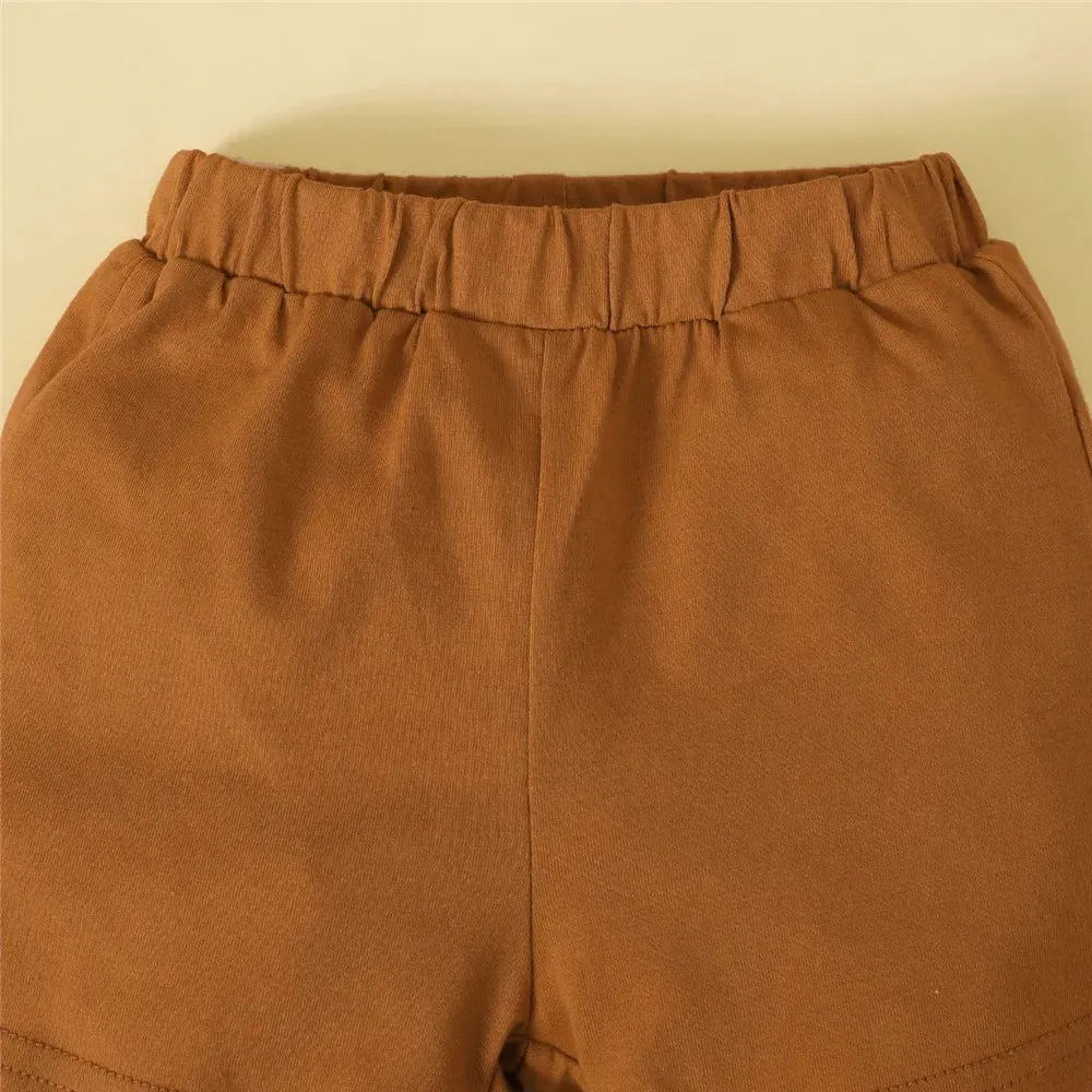 Dino Baby Boy 2PC Set Cute Cartoon Top   Brown Shorts