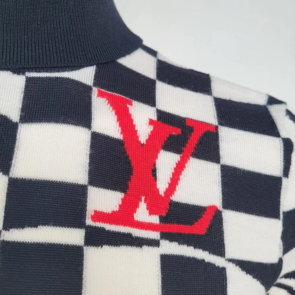 Distorted Damier Intarsia Turtleneck