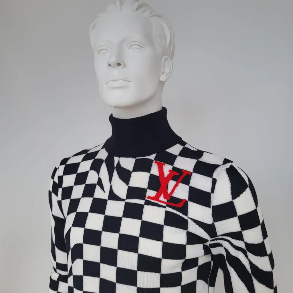 Distorted Damier Intarsia Turtleneck