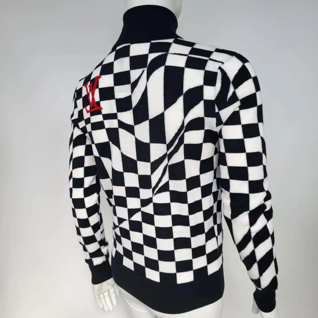 Distorted Damier Intarsia Turtleneck