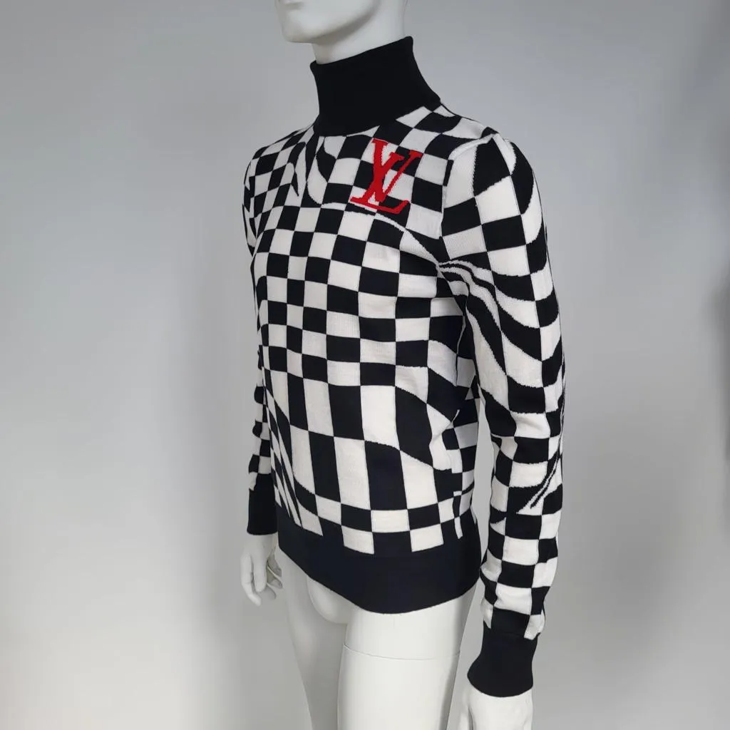 Distorted Damier Intarsia Turtleneck