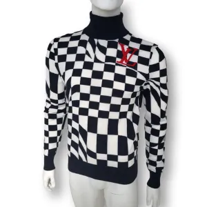 Distorted Damier Intarsia Turtleneck