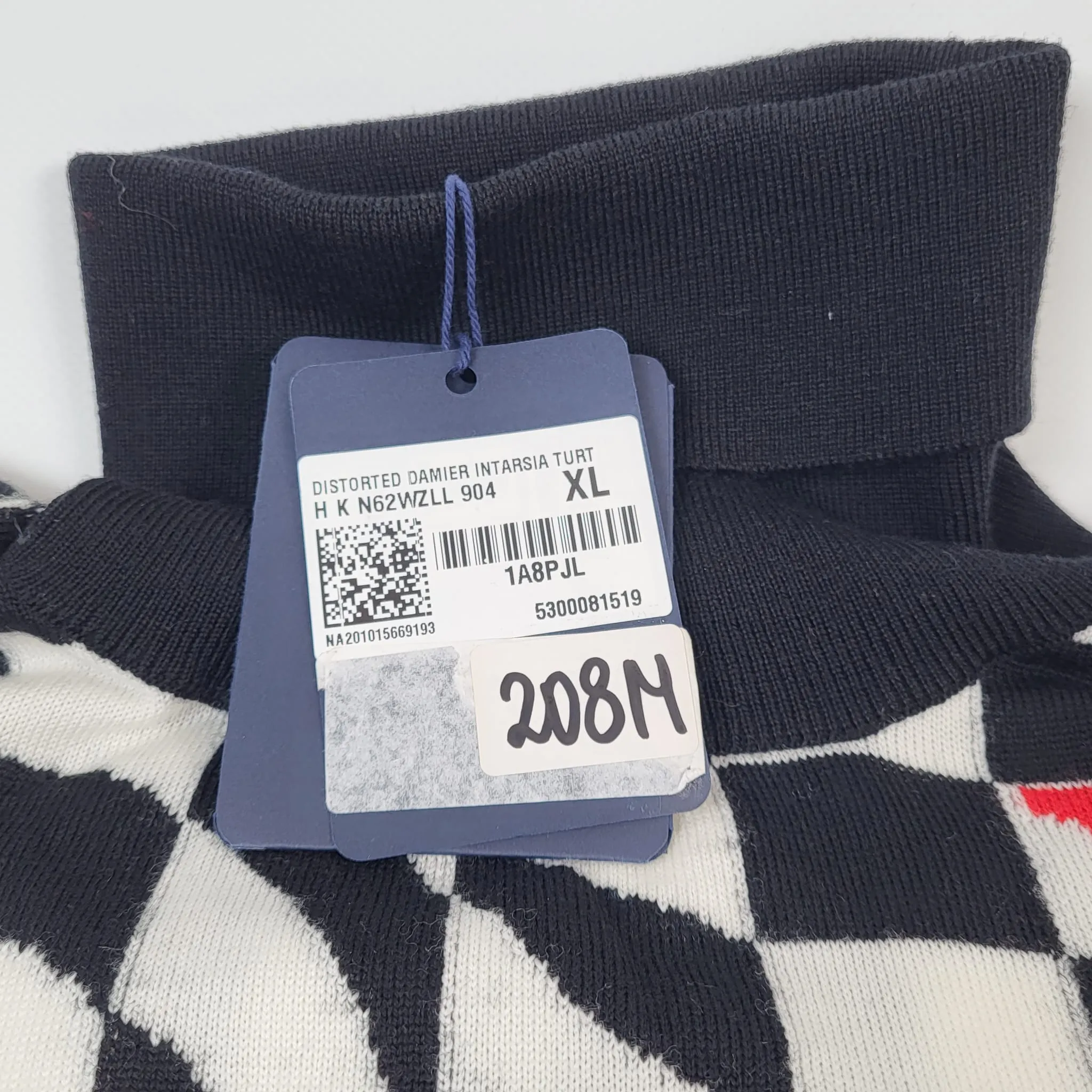 Distorted Damier Intarsia Turtleneck
