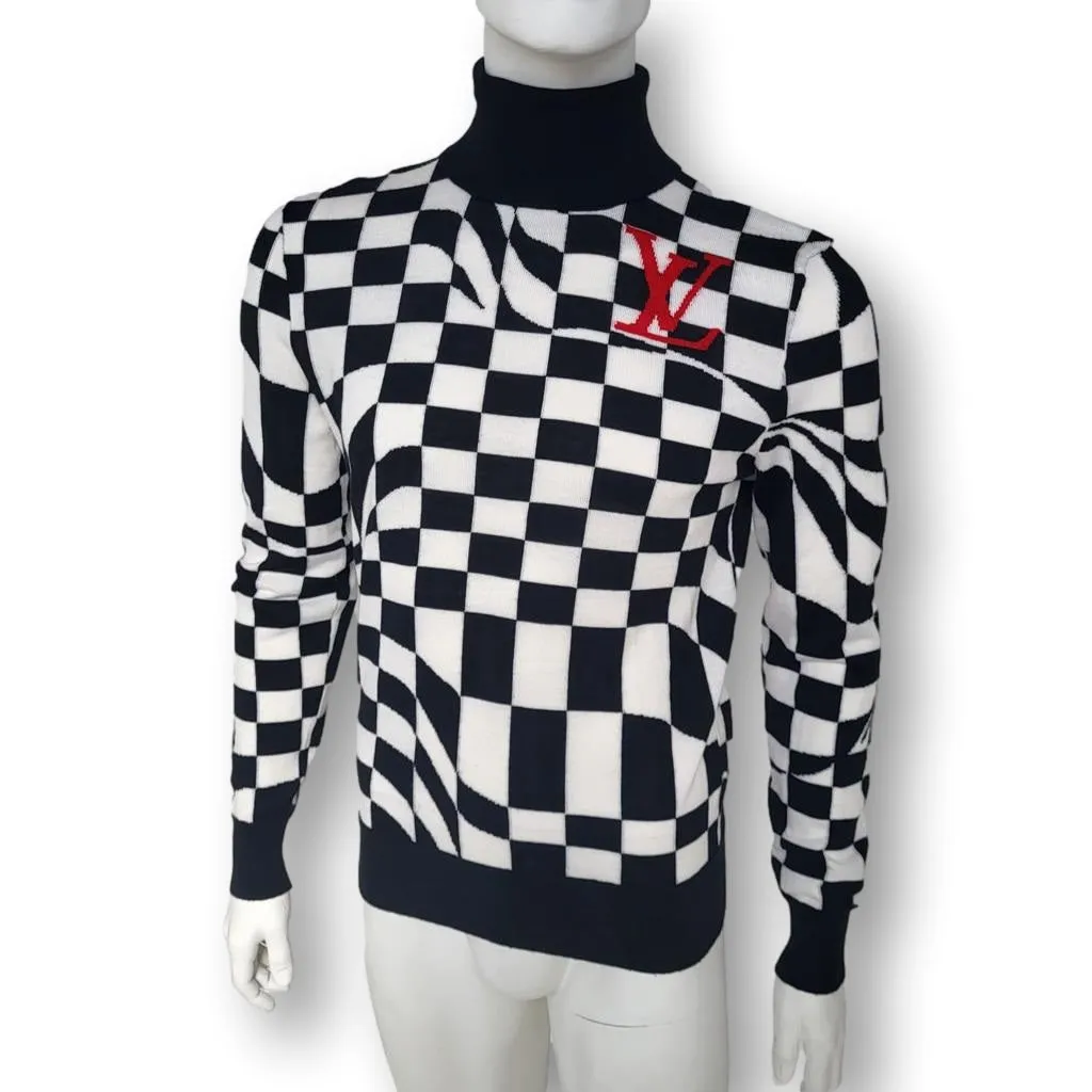 Distorted Damier Intarsia Turtleneck