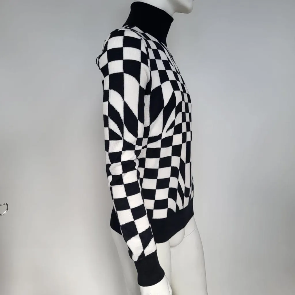 Distorted Damier Intarsia Turtleneck