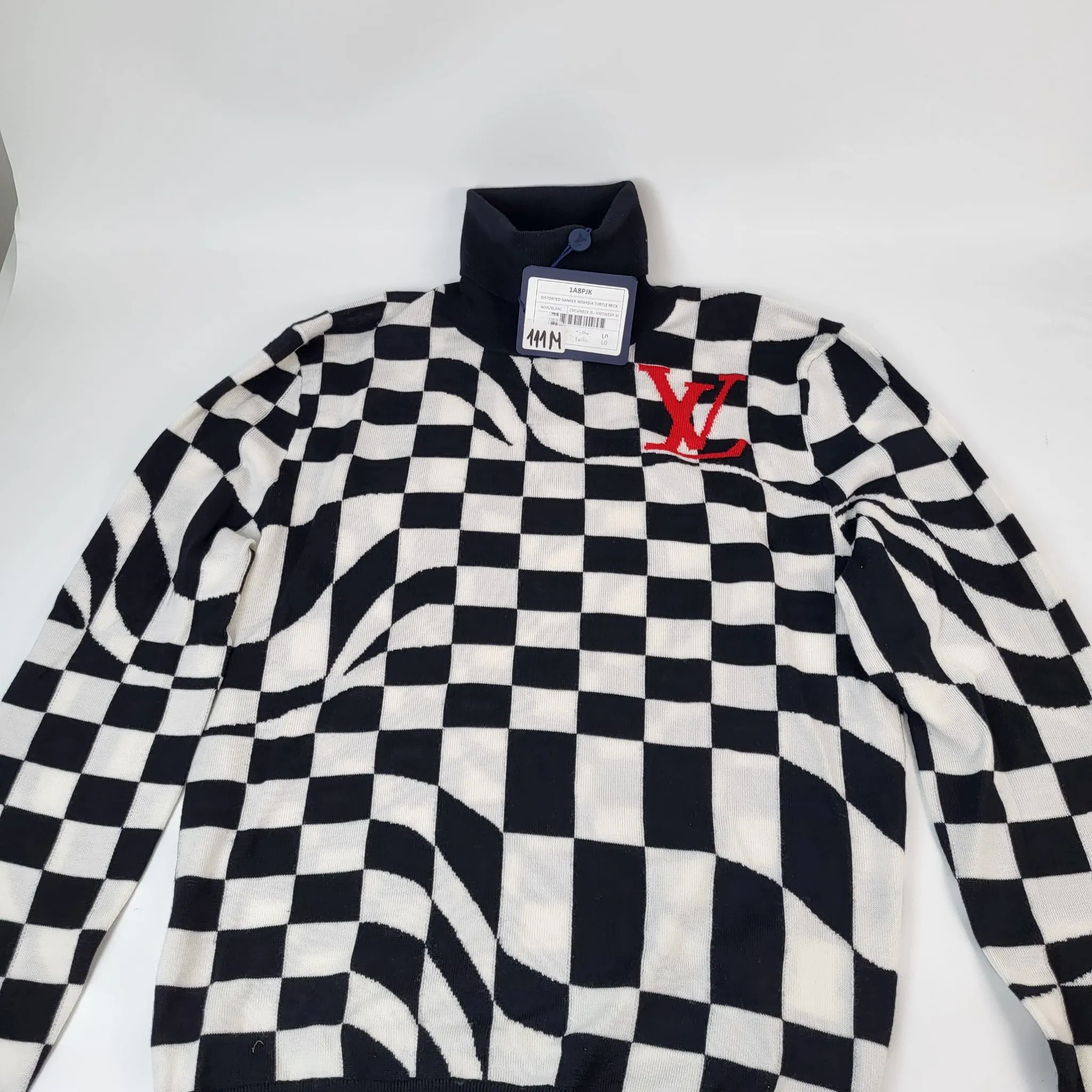 Distorted Damier Intarsia Turtleneck