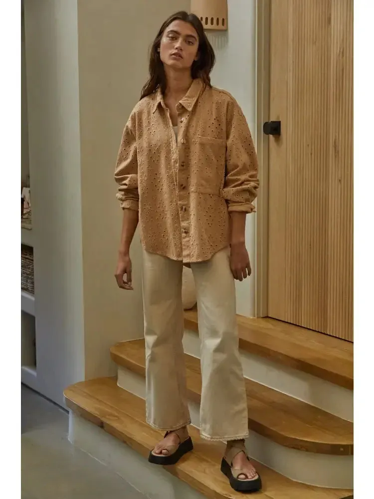 Donny Eyelet Shacket- Camel